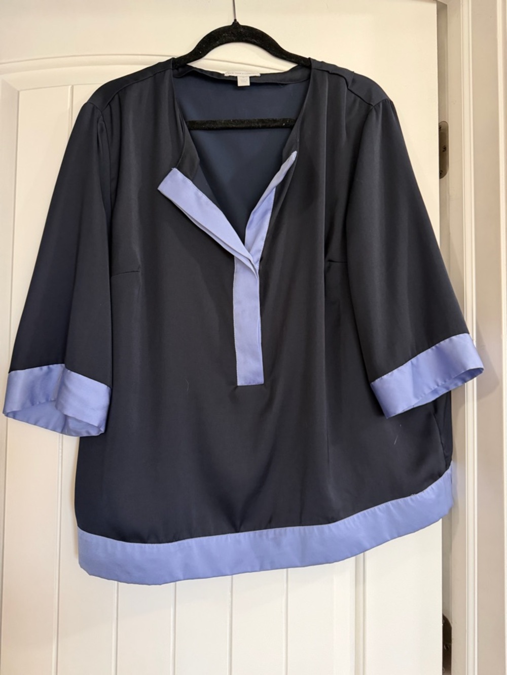 New York & Company Navy Blouse with Light Purple Trim